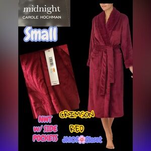 🌷NWT Midnight by Carole Hochman Sz Small PLUSH BELTED RED ROBE